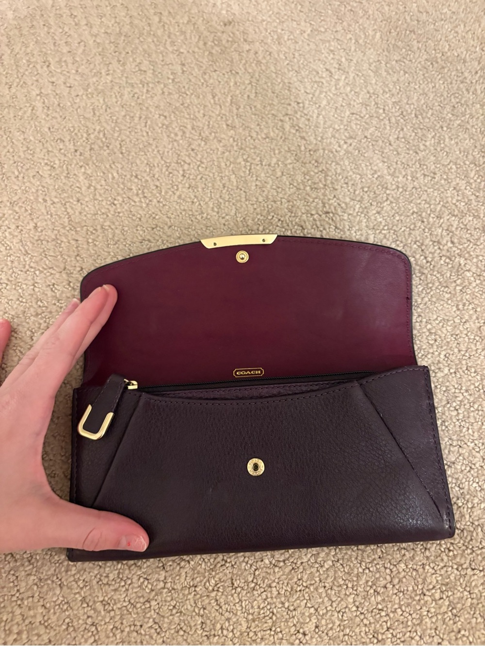 Coach Soft Leather Slim Envelope Wallet Plum Burgundy Gold Hardware - Picture 3 of 7